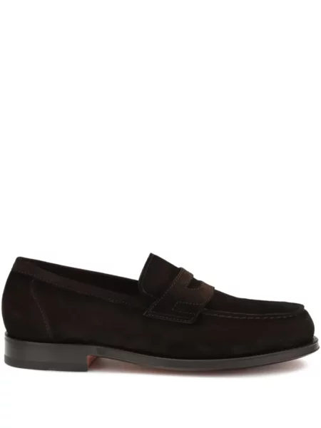 Pantofi loafer Santoni din piele de căprioară maro