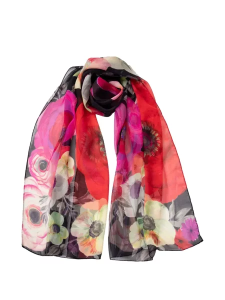 Fular Elizabetta cu model floral cu imagine negru