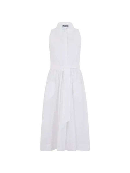 Cu centură rochie midi Moschino fără mâneci alb