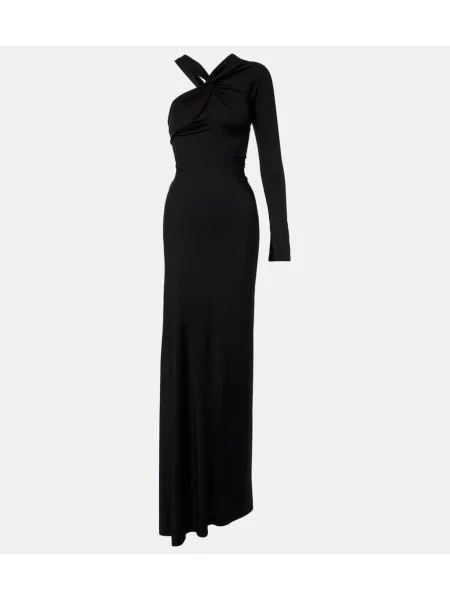 Rochie maxi Victoria Beckham cu volane cu un umăr gol de costum negru