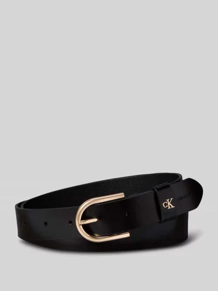 Pasek z naturalnej skóry z detalem z logo Ck Calvin Klein czarny