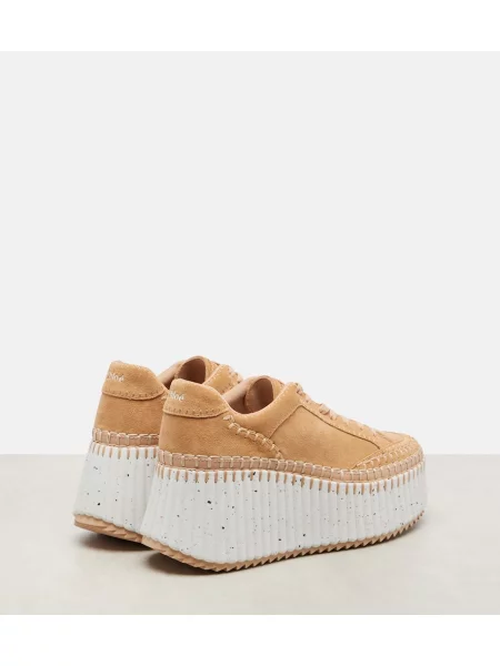 Sneakerși Chloé Nama din piele de căprioară cu platformă bej