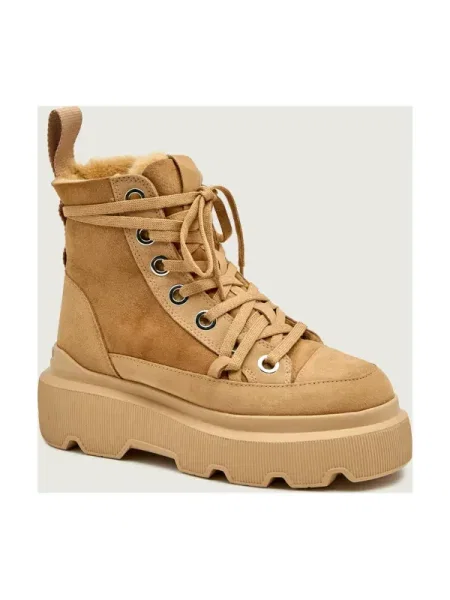 INUIKII Botine cu platformă MATILDA | shearling | piele întoarsă maro