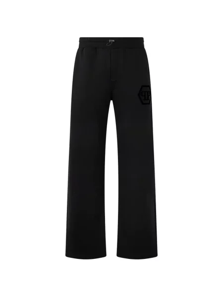 Pantaloni Philipp Plein alergare cu autograf negru