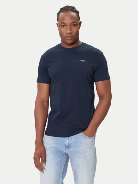 Tommy Jeans Majica Linear Chest Mornarsko Slim Fit modra