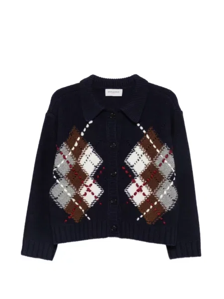 Gulerat cardigan Ermanno Firenze tricotate cu model argyle albastru