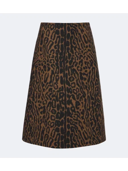Fustă midi Carolina Herrera de lână cu imagine cu model leopard maro