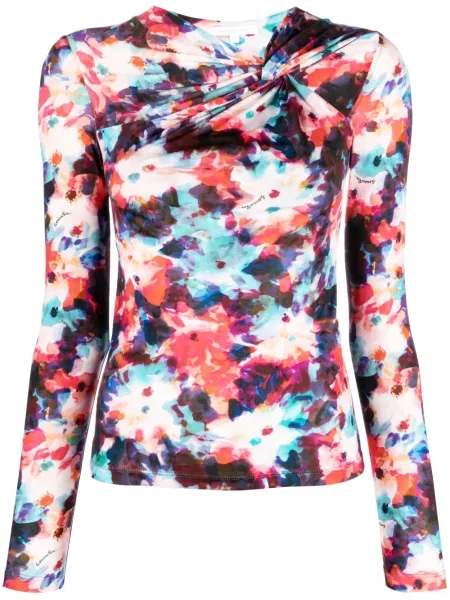 Top Patrizia Pepe cu model floral cu imagine din jerseu albastru