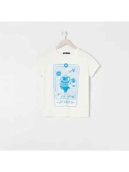 Sinsay Tričko s potiskem Krémová