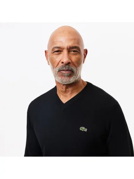 Lacoste Sweter Z Dekoltem W Serek Z Organicznej Bawełny czarny