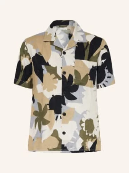 Knowledgecotton Apparel Košile S Krátkým Rukávem A Volným Střihem Z Lnu krémová / béžová černá