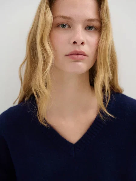 Sweter dekolt V Teen L MANGO TEEN granatowy