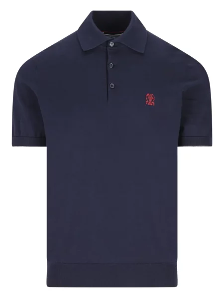 Polo Brunello Cucinelli cu broderie albastru