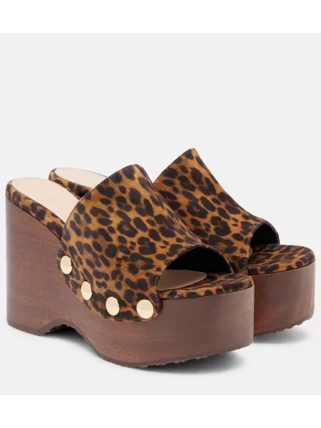Sandale Gianvito Rossi din piele de căprioară cu imagine cu model leopard maro