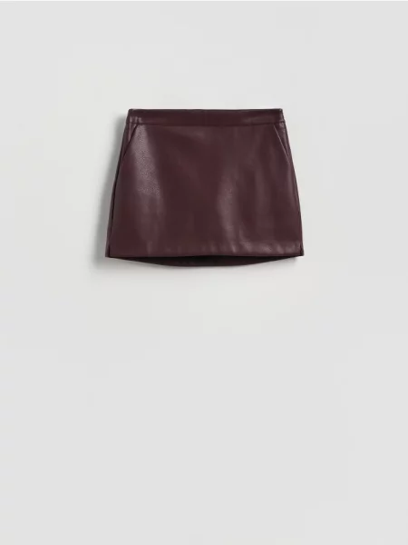 Reserved Fustă tip tenis din piele ecologică mahon