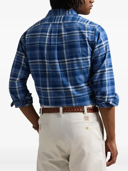 Ленена карирана риза Polo Ralph Lauren бродирана синьо
