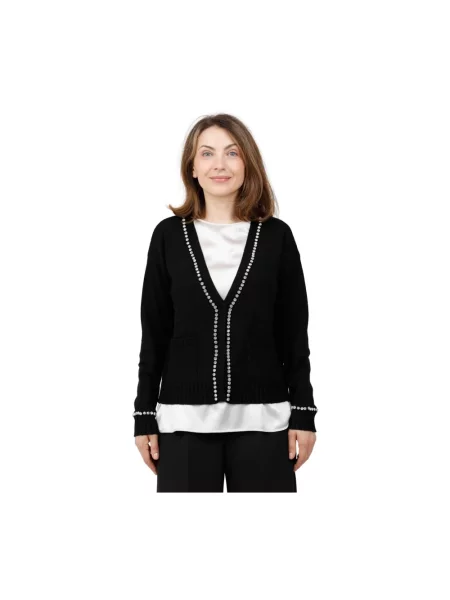 Lniany kardigan Corte Dei Gonzaga z cekinami czarny