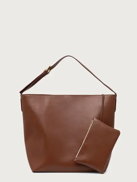 Kožená shopper kabelka Themoirè hnědá