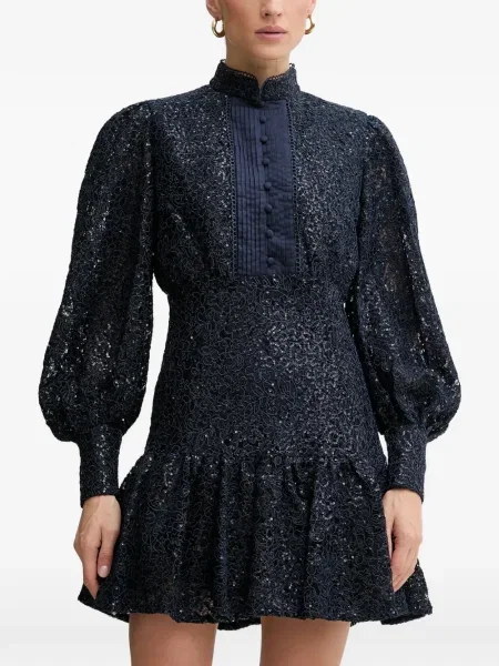 Rochie mini Bardot cu paiete de costum albastru