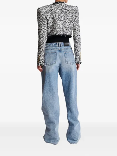 Geacă Balmain cu franjuri din tweed alb