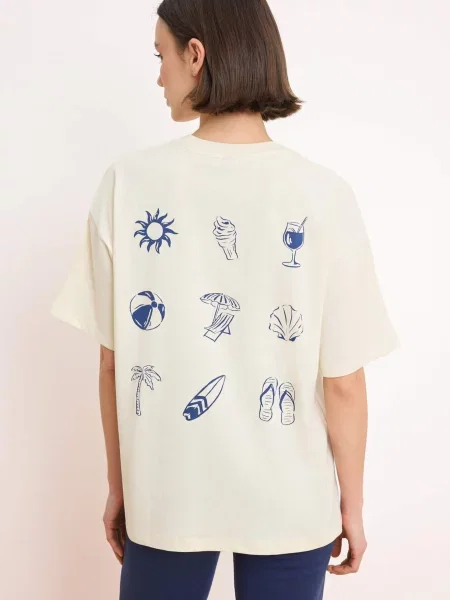 Trendyol Tricou albastru / natural alb