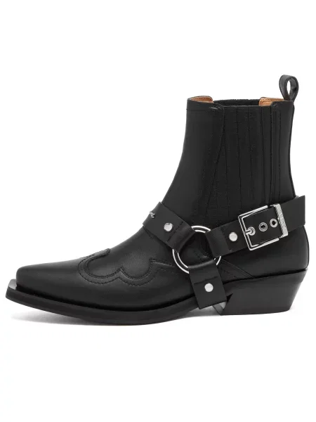 Buty do kostki Ganni skórzane czarne