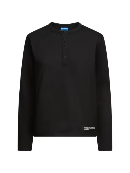 Top Karl Lagerfeld Jeans cu guler henley cu autograf negru