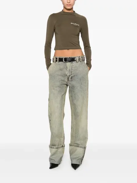 Lung tricou Balmain cu imagine verde