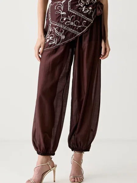 Haveone pantaloni pentru femei cu lyocell maro