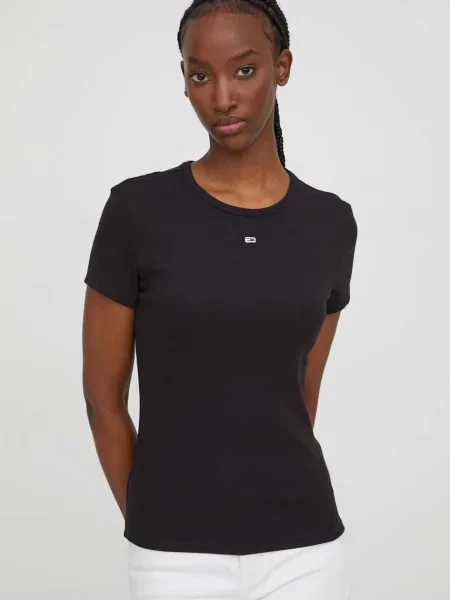 Tommy Jeans basic tričko dámske s elastanom čierna