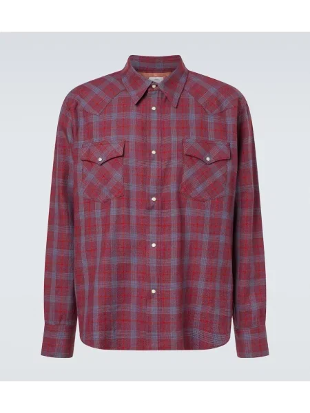 Vlněná kostkovaná košile Visvim červená