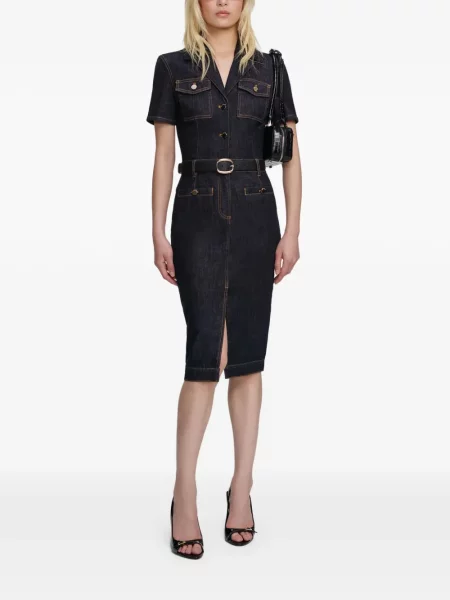 Sukienka jeansowa Self-portrait do kolan garniturowa niebieska