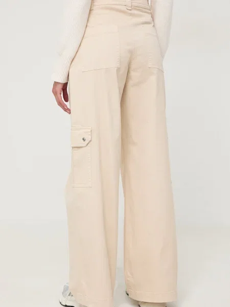 Kalhoty Boss Orange široké high waist béžová