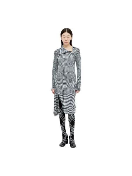 Sukienka midi Burberry wełniana w pepitkę szara