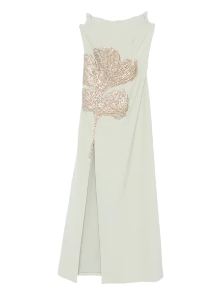 Rochie maxi Costarellos cu crăpătură de costum verde