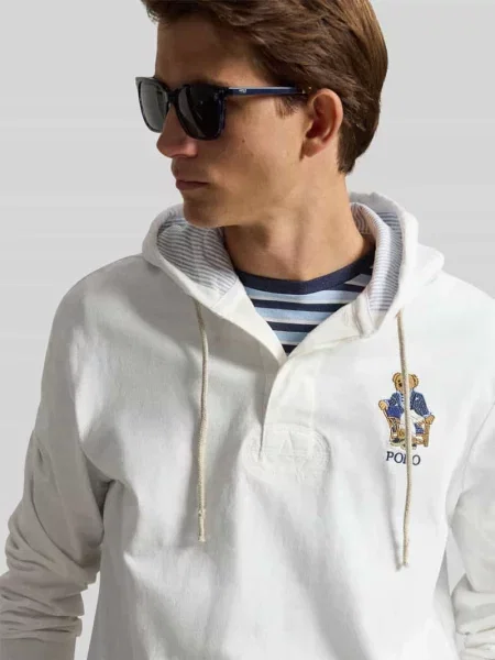 Bluza z kapturem o kroju relaxed fit z czystej bawełny z haftem polo bear Polo Ralph Lauren biała
