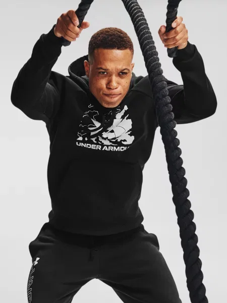 Hanorac cu glugă Under Armour din fleece cu autograf negru