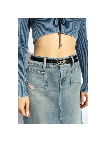 Diesel pasek skórzany OVAL D LOGO STRASS 20 czarny