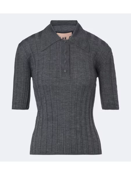 Tricou polo Plan C de lână gri