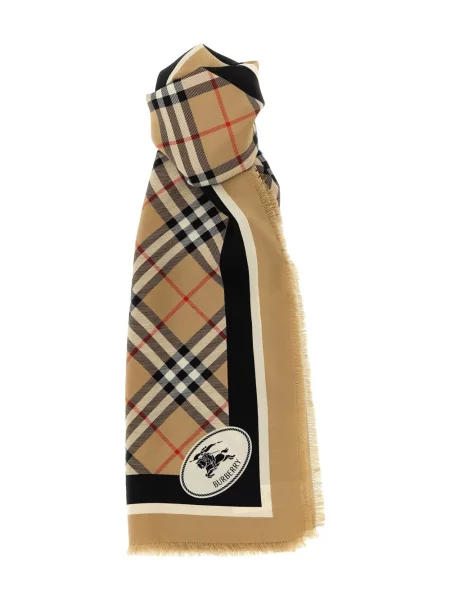 Fular Burberry cu franjuri în carouri maro