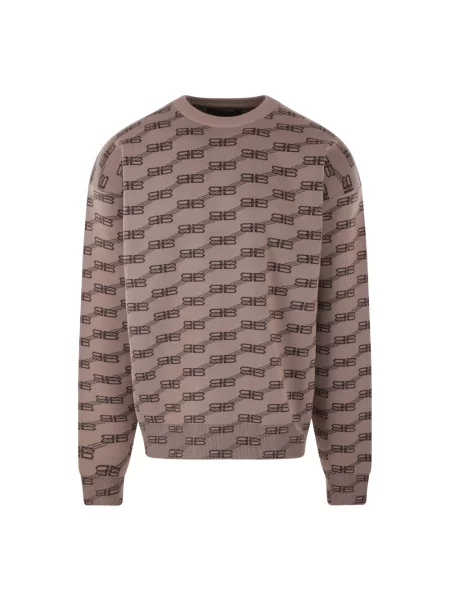 Lniany sweter Balenciaga z logo brązowy