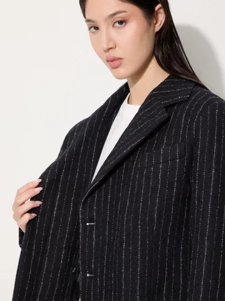 Вовняне пальто Kenzo Tennis Stripes Pea Coat перехідне двобортне чорний
