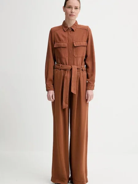 Sessun spodnie pomarańczowy szerokie high waist brązowe