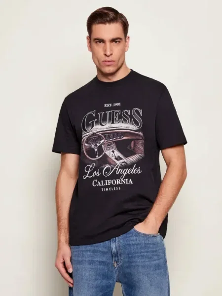GUESS Tricou SATIN | negru
