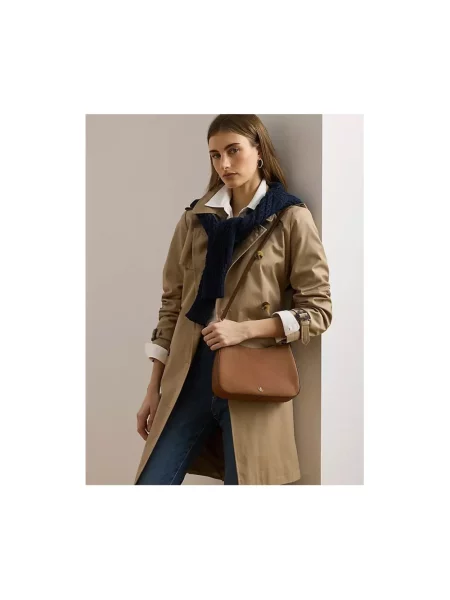 Torebka ze skóry bydlęcej z aplikacją z logo Lauren Ralph Lauren brązowa