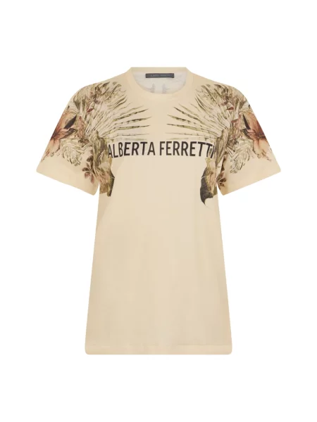 Koszulka Alberta Ferretti w kwiatki z krótkim rękawem beżowa