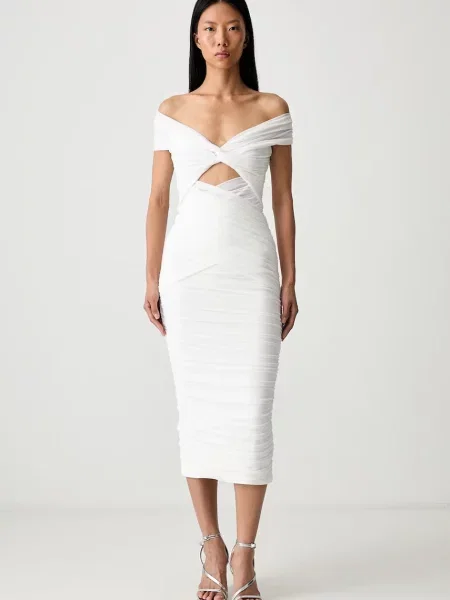 Bardot rochie drapată PRIAH bej