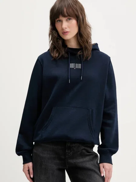 Tommy Jeans bluză bleumarin cu glugă cu imprimeu