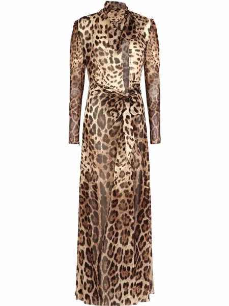 Rochie Dolce & Gabbana cu imagine cu model leopard cu crăpătură maro