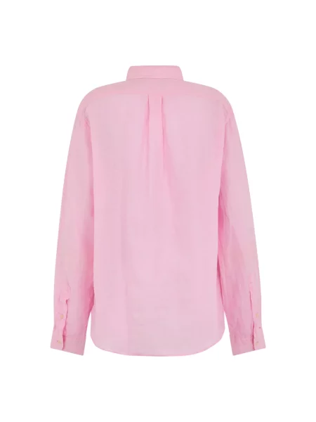 Lniana długa koszula Polo Ralph Lauren z długim rękawem różowa